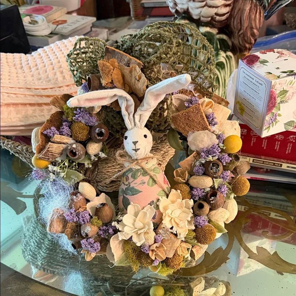 Charming Spring Bunny Wreath with Floral Accents